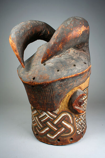 Helmet Mask (Nyachi), Wood, pigment, copper alloy, Kuba peoples, Kete group