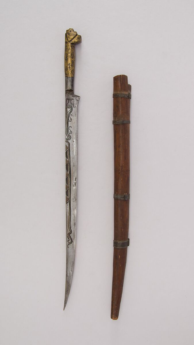 Knife (Flyssa) with sheath, Steel, wood, iron, brass, Algerian, Kabyle