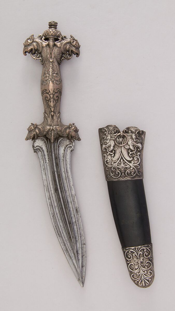 Dagger with Sheath, Steel, silver, shark skin, Sri Lankan 