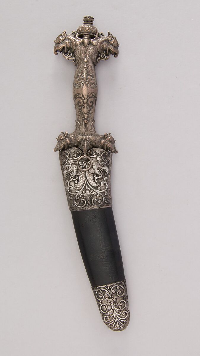 Dagger with Sheath, Steel, silver, shark skin, Sri Lankan