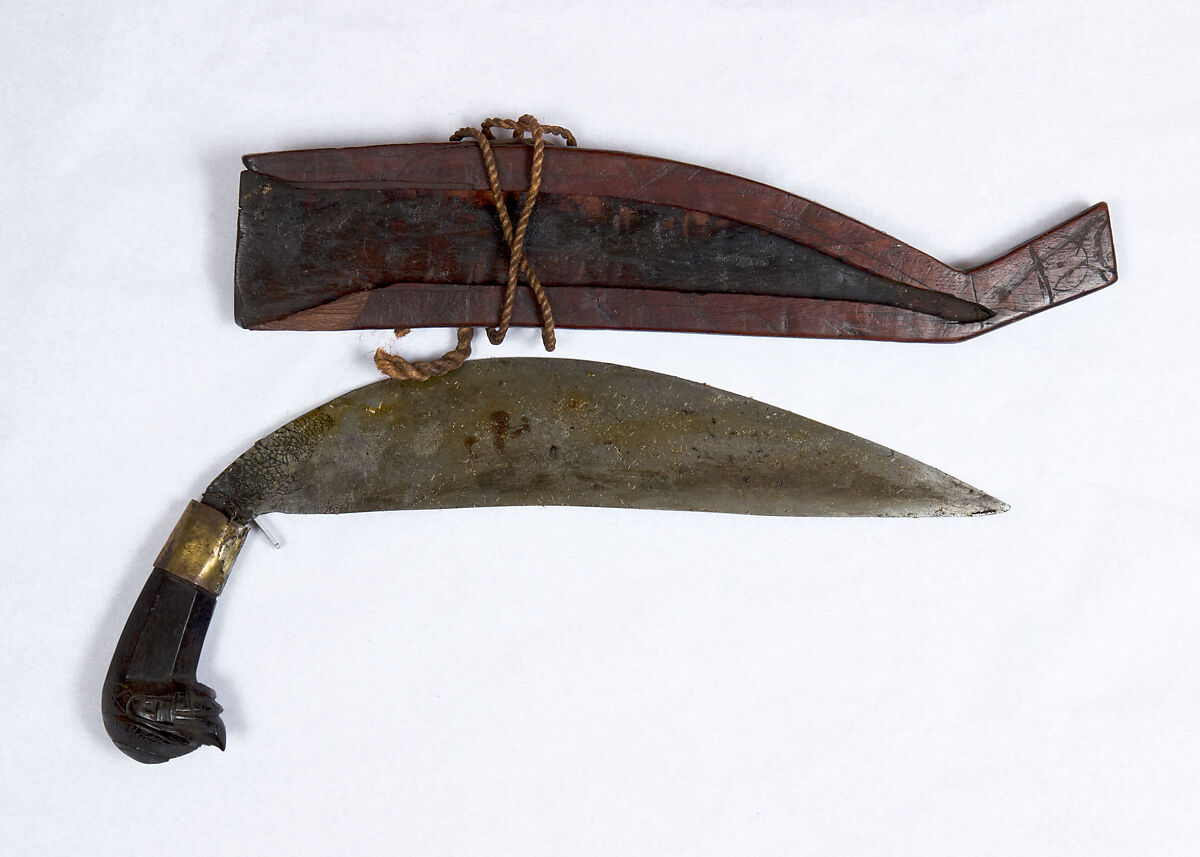 Knife with Sheath, Steel, wood, cord, Philippine, Zamboanga 