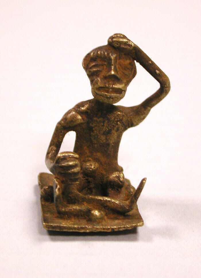 Gold Weight: Seated Male, Brass, Akan peoples 