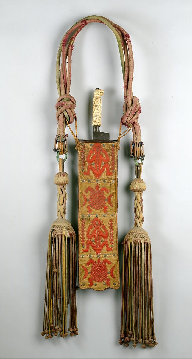 Ceremonial Sword and Sheath, Iron, ivory, silk, wool, cotton, yarn, leather, metal tacks, staples, Edo peoples 