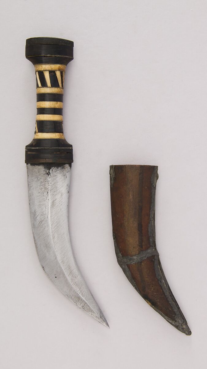 Dagger with Sheath, Steel, wood, brass, horn, bone, Syrian 