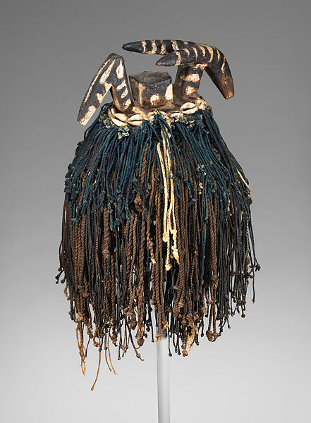 Headdress (Zazaigo), Wood, cotton textile, cotton cord, pigment, cowrie shells, Mossi peoples