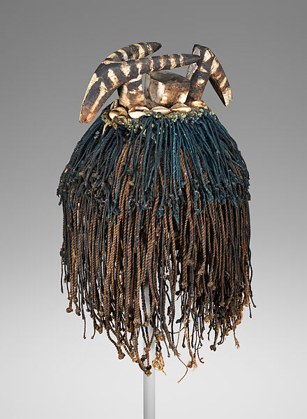 Headdress (Zazaigo), Wood, cotton textile, cotton cord, pigment, cowrie shells, Mossi peoples