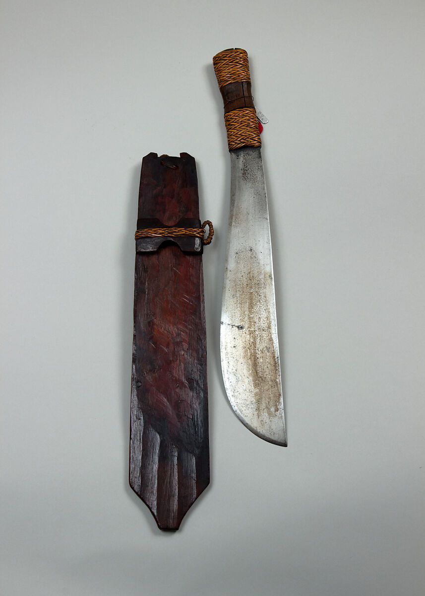 Knife with Sheath, Steel, wood, cane (rattan), Philippine, Bagobo 
