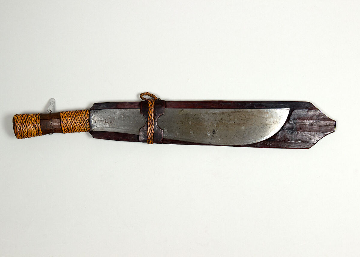 Knife with Sheath, Steel, wood, cane (rattan), Philippine, Bagobo