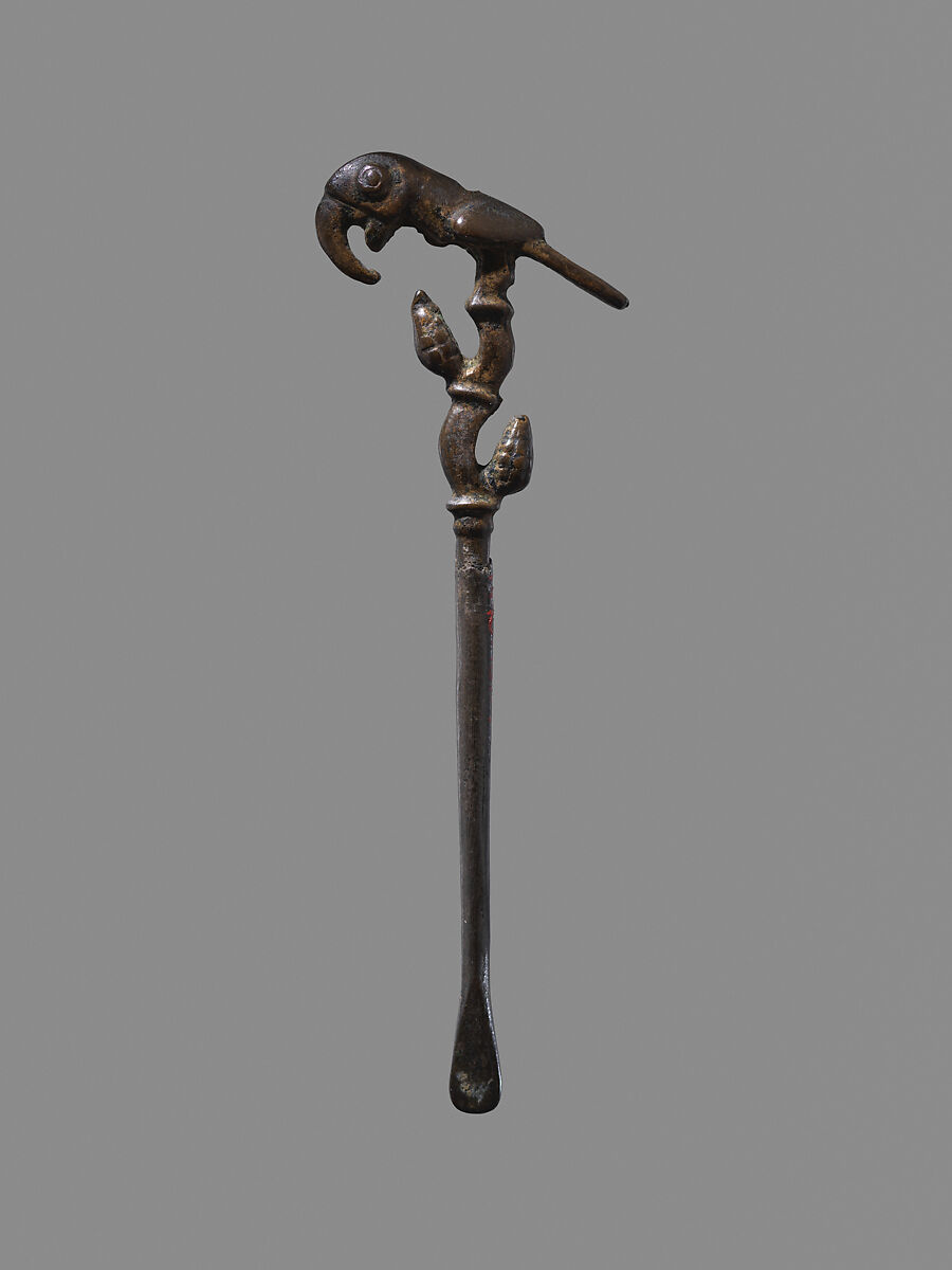 Lime spoon with parrot and corn plant, Inca artist(s), Copper alloy (cast), Inca 