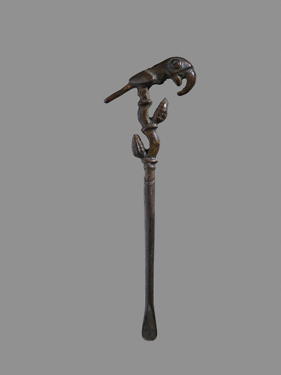 Lime spoon with parrot and corn plant, Inca artist(s), Copper alloy, Inca