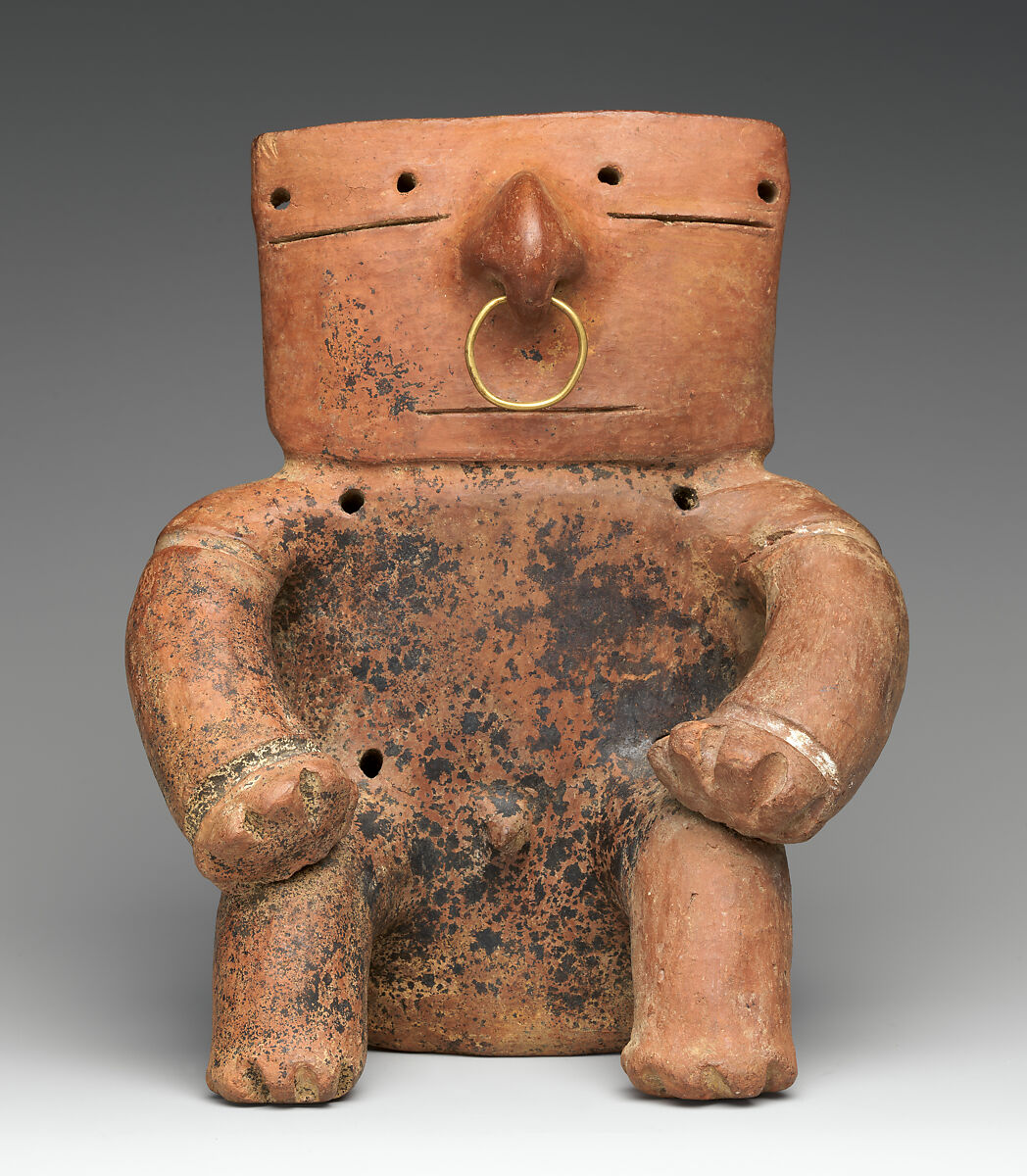 Seated Figure, Ceramic, gold, Late Quimbaya 