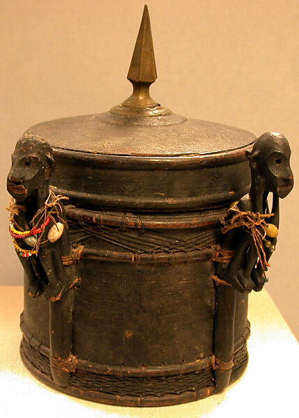 Container, Bark, wood, fiber, glass beads, metal, Iban people 