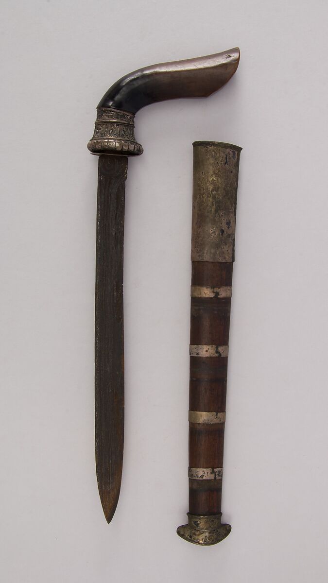 Dagger with Sheath, Horn, silver, Sumatran
