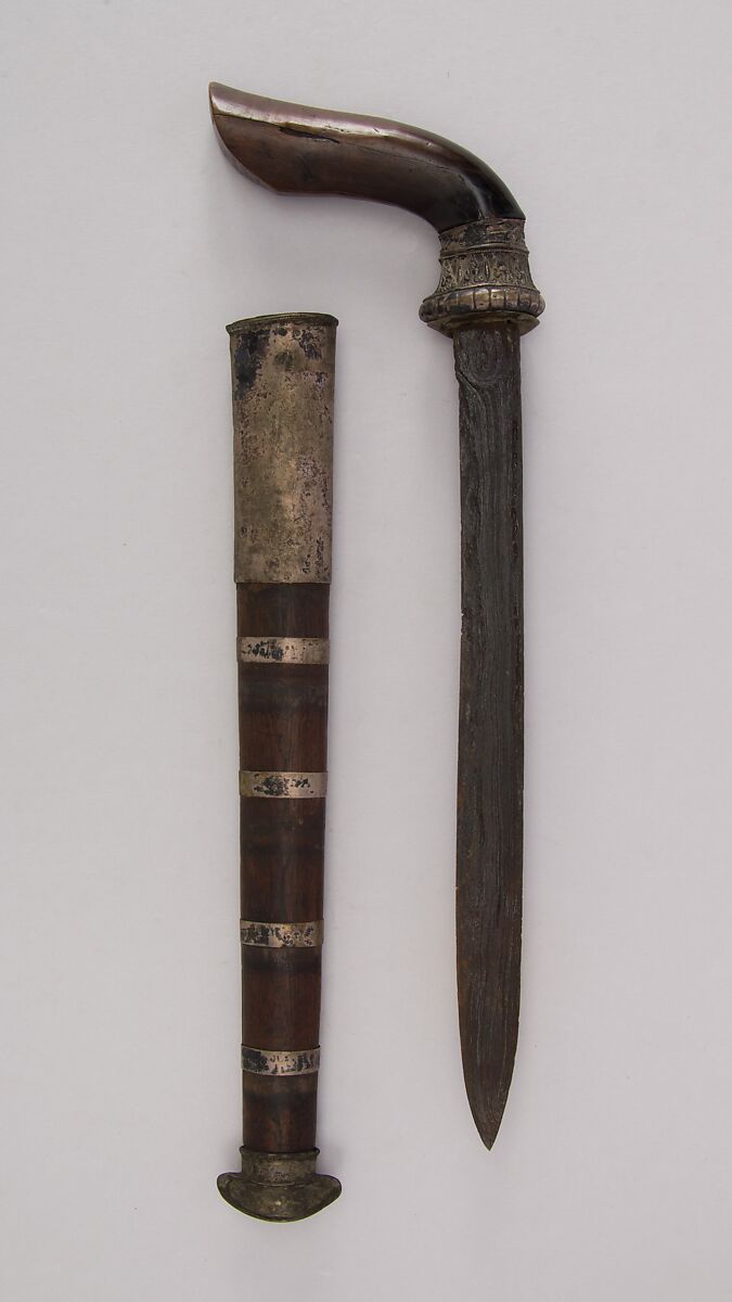 Dagger with Sheath, Horn, silver, Sumatran 