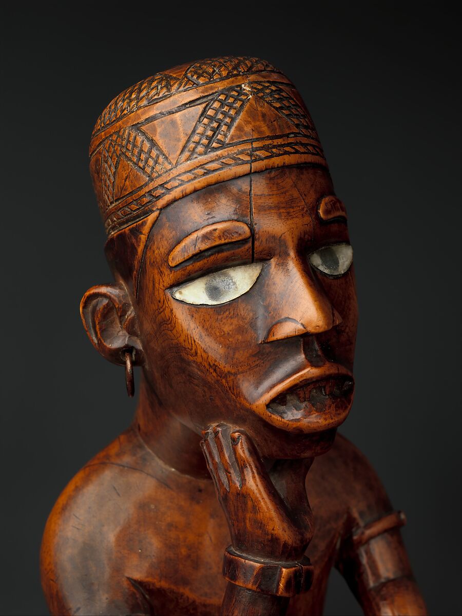 Seated Male Figure, Wood, glass, metal, kaolin, Kongo peoples, Kakongo group