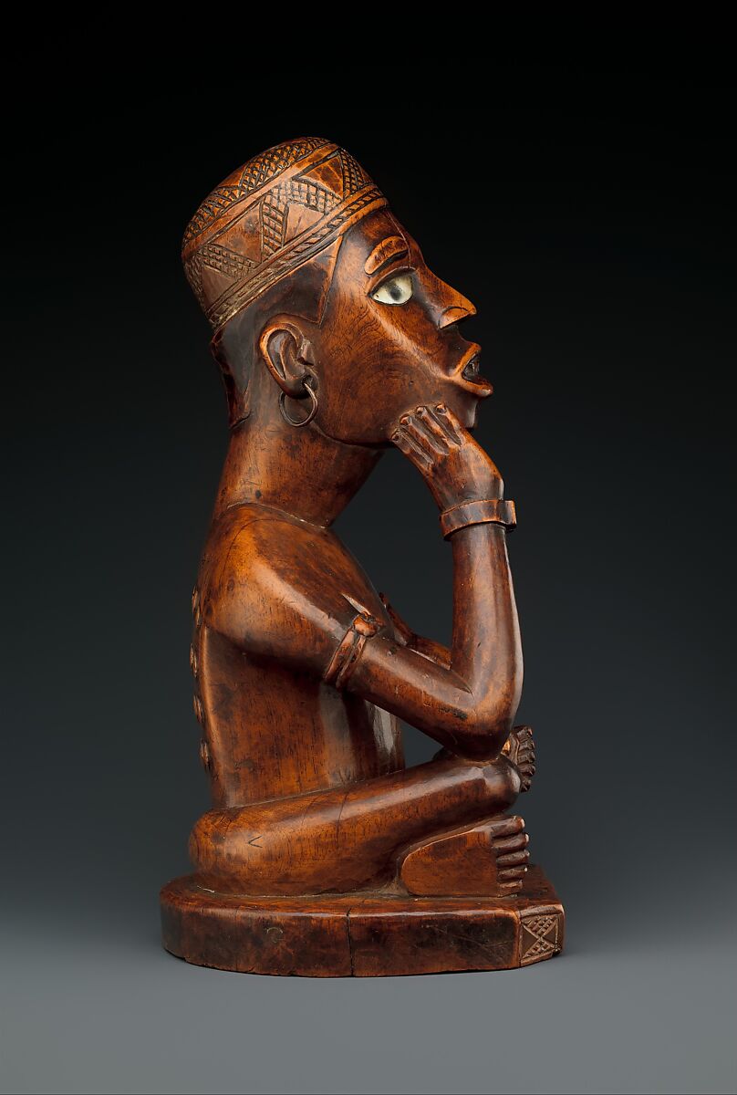 Seated Male Figure, Wood, glass, metal, kaolin, Kongo peoples, Kakongo group