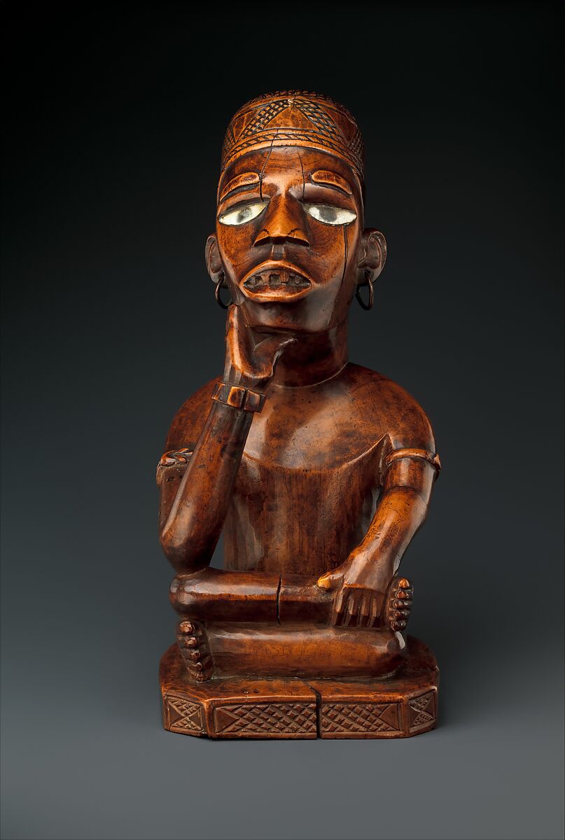 Seated Male Figure, Wood, glass, metal, kaolin, Kongo peoples, Kakongo group 