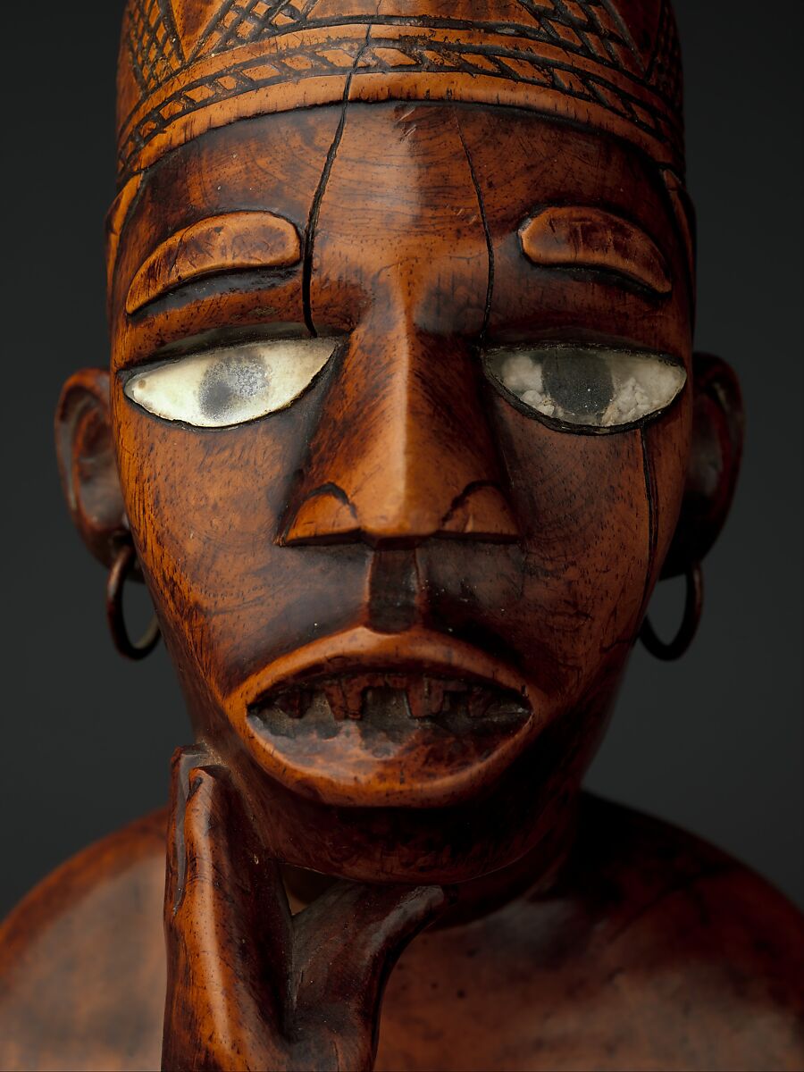 Seated Male Figure, Wood, glass, metal, kaolin, Kongo peoples, Kakongo group