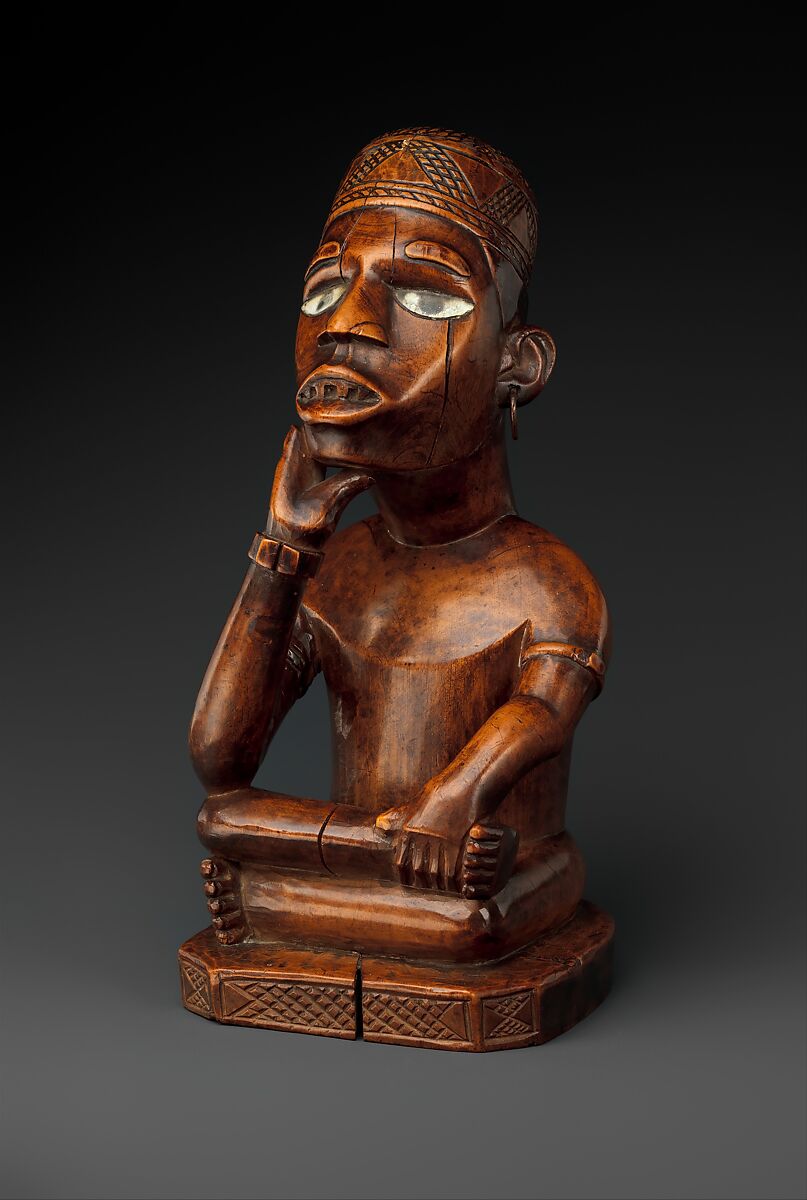 Seated Male Figure, Wood, glass, metal, kaolin, Kongo peoples, Kakongo group