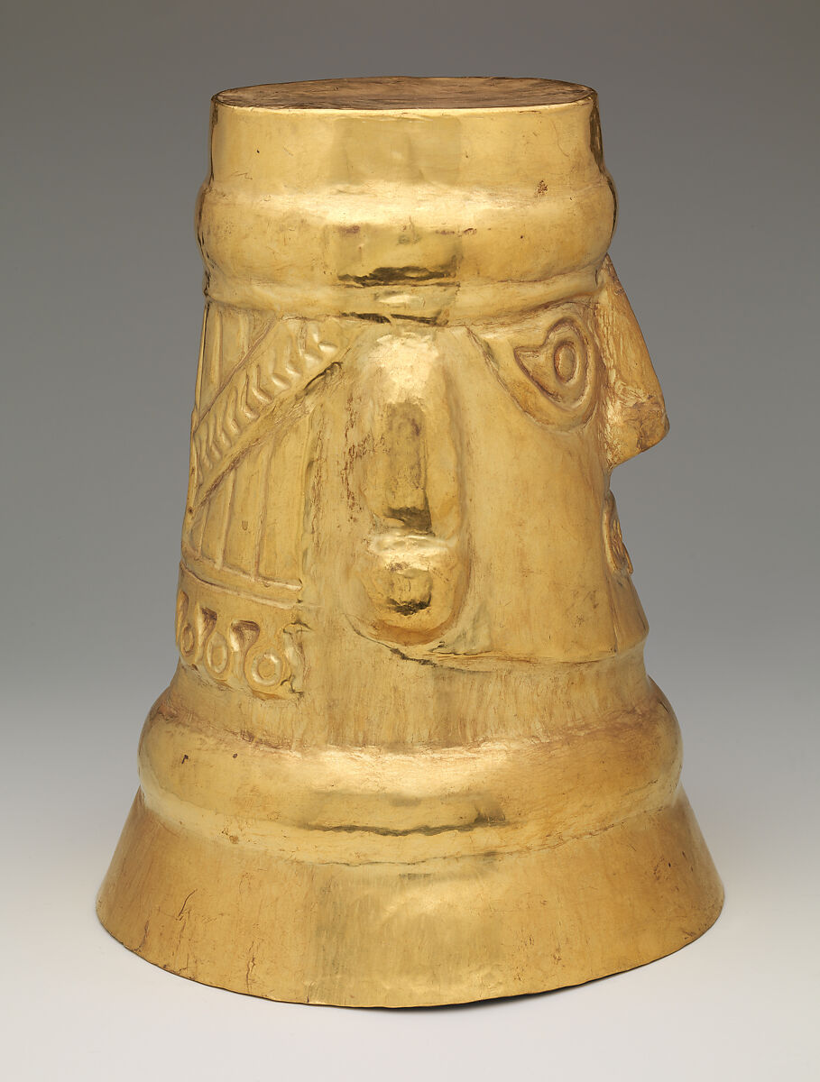 Beaker with inverse face, Lambayeque (Sicán) artist(s), Gold, Lambayeque (Sicán)