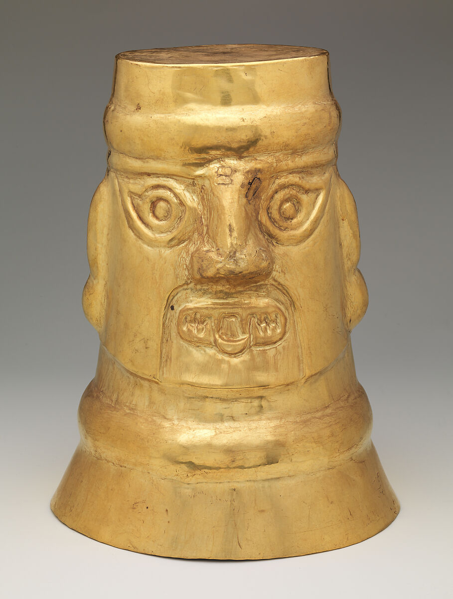 Beaker with inverse face, Lambayeque (Sicán) artist(s), Gold, Lambayeque (Sicán) 