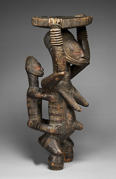 Maternity figure with raised tray, Lower Benue River artist, Wood, pigment, Lower Benue Valley peoples