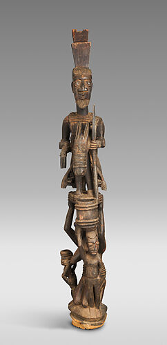 Òpó (veranda post) with equestrian and female figure
