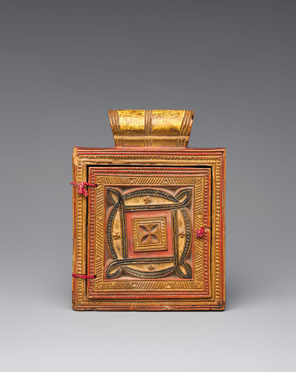 Double Diptych Icon Pendant, Wood, tempera pigment, string, Amhara or Tigrinya peoples