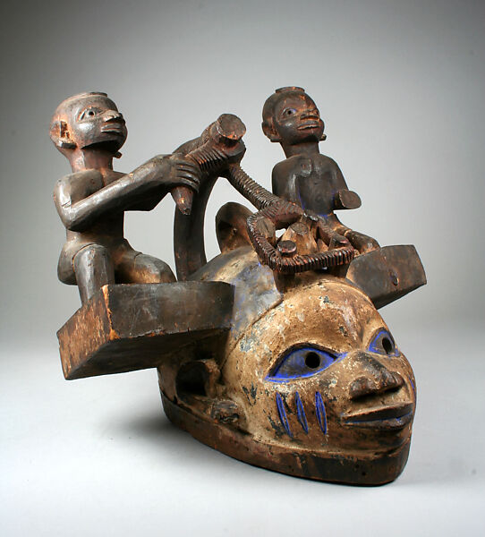 Helmet Mask (Gelede), Falola Edun (born 1900), Wood, pigment, Yoruba peoples, Ketu group 