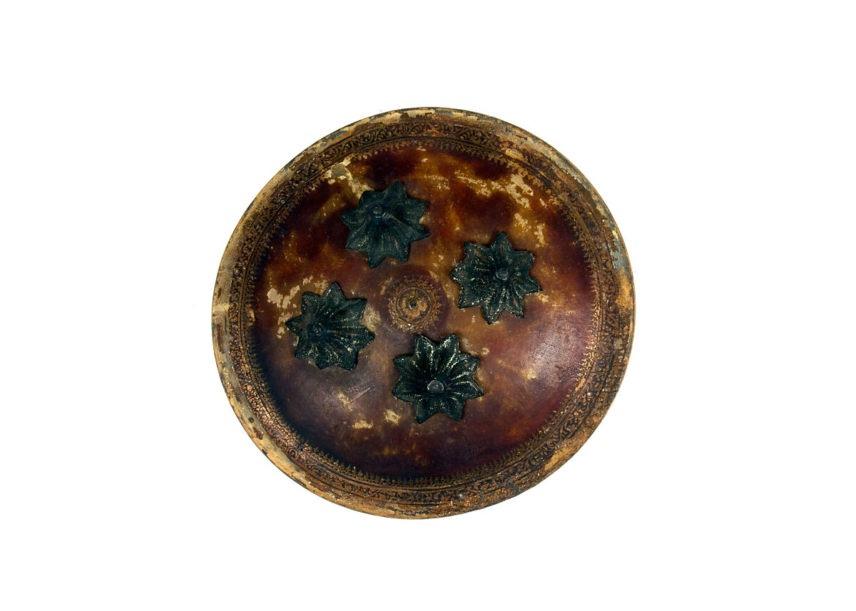 Shield (Dhàl), Hide, copper alloy, hide, gold, Indian 