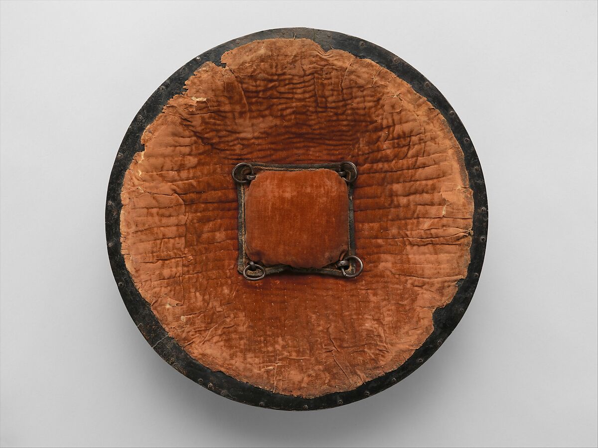 Shield, Steel, gold, textile (velvet), leather, iron, Persian