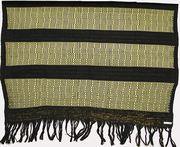 Wrapper, Women&#39;s weaving cooperative in Akwete (Nigerian), Cotton (?), aluminum covered yarn, dye, Igbo peoples 