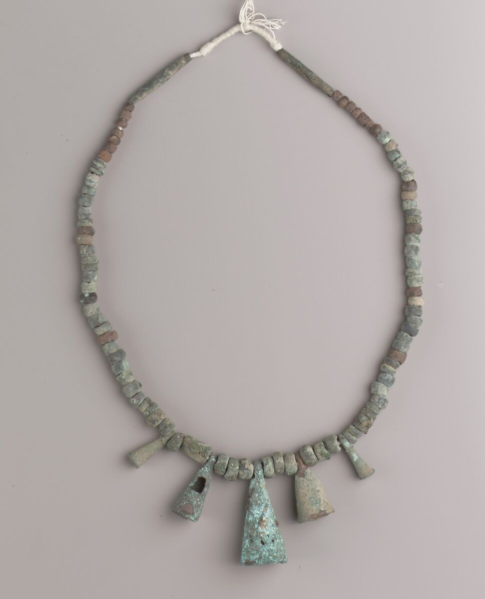 Necklace, Copper alloy (cast), cotton cord, Middle Niger civilization 