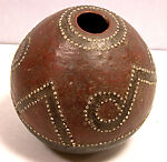 Water Container, Solomon Islands artist, Coconut shell, parinarium nut resin, glass beads, paint, Solomon Islands