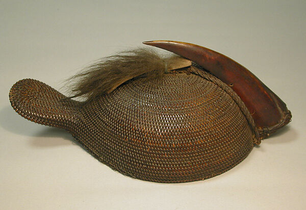 Hat, Fiber, hornbill ivory, hide, feather quills, metal, Nyishi 