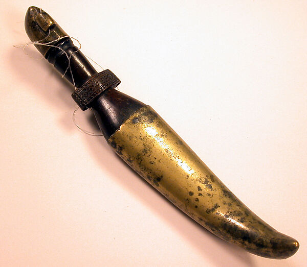 Powder Horn, Copper alloy, water buffalo horn, Timor 