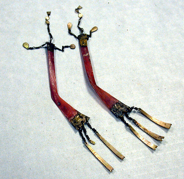 Ear Ornaments, Hornbill ivory, metal, shell, Ilongot people 