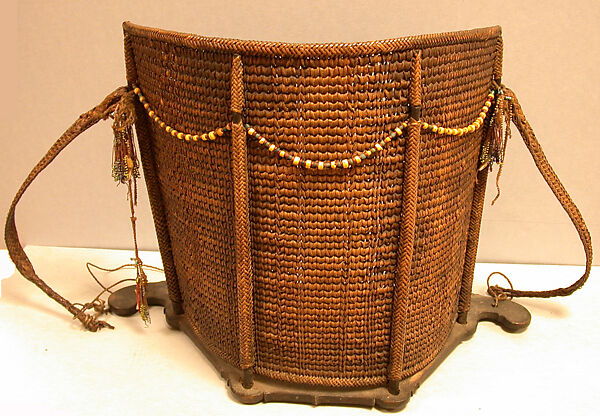 Baby Carrier, Fiber, wood, glass beads, teeth, Kenyah or Kayan peoples 