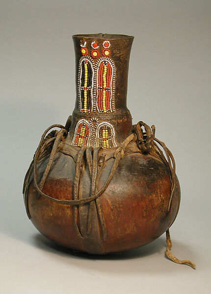 Vessel, Calabash, beads, leather, Turkana peoples 