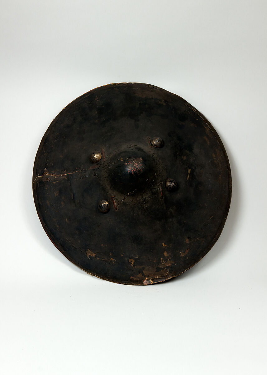Shield (Dhàl), Hide, silver, iron, lacquer, Indian 