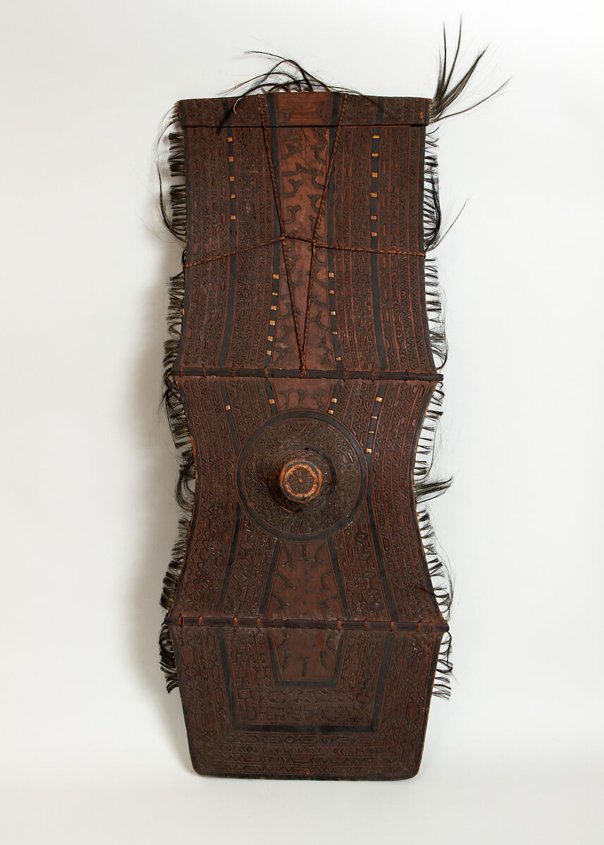 Shield, Wood, hair (human or animal), rope, pigment, Philippine, Bagobo 