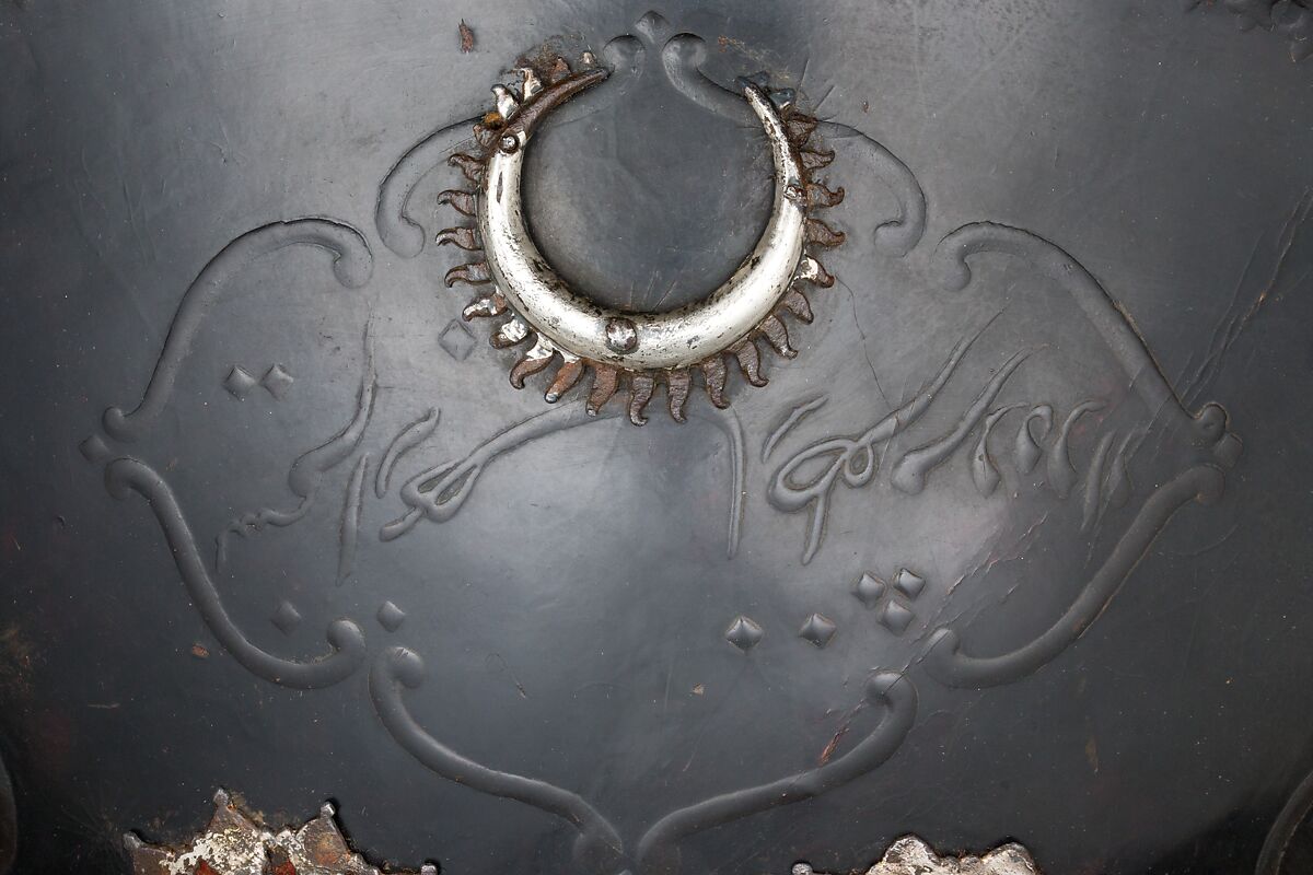 Shield (Dhàl), Leather, lacquer, iron, silver, textile, Indian, Bengal