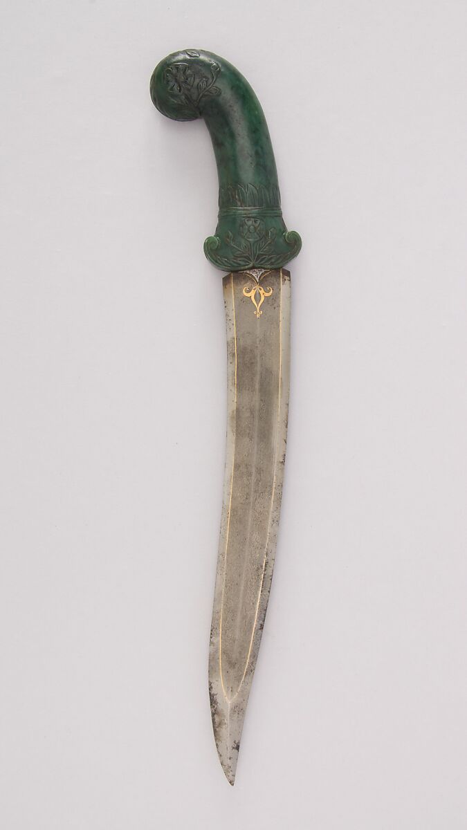 Dagger (Khanjar), Steel, jade, gold, silver, Indian, Mughal 