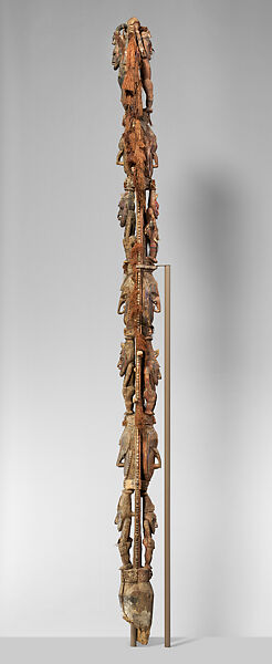 House Post, Wood, fiber, shell, paint, feathers, plastic, metal, Lower Ramu River region