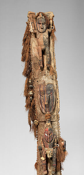 House Post, Wood, fiber, shell, paint, feathers, plastic, metal, Lower Ramu River region