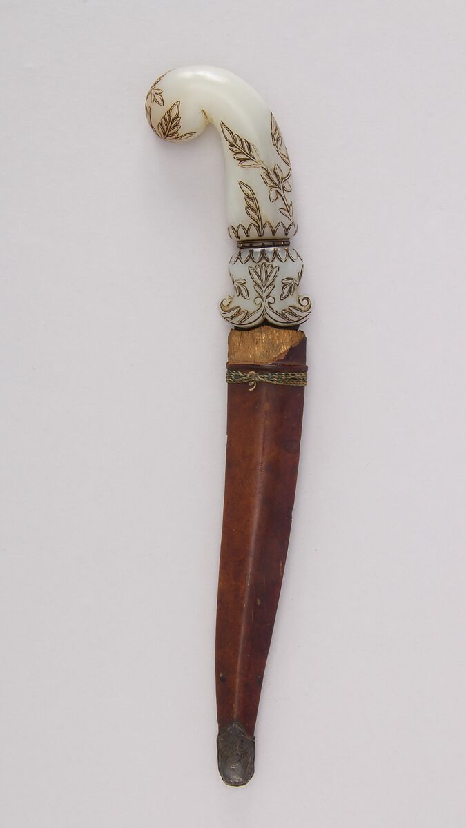 Dagger (Khanjar) with Sheath, Steel, jade, wood, leather, Indian