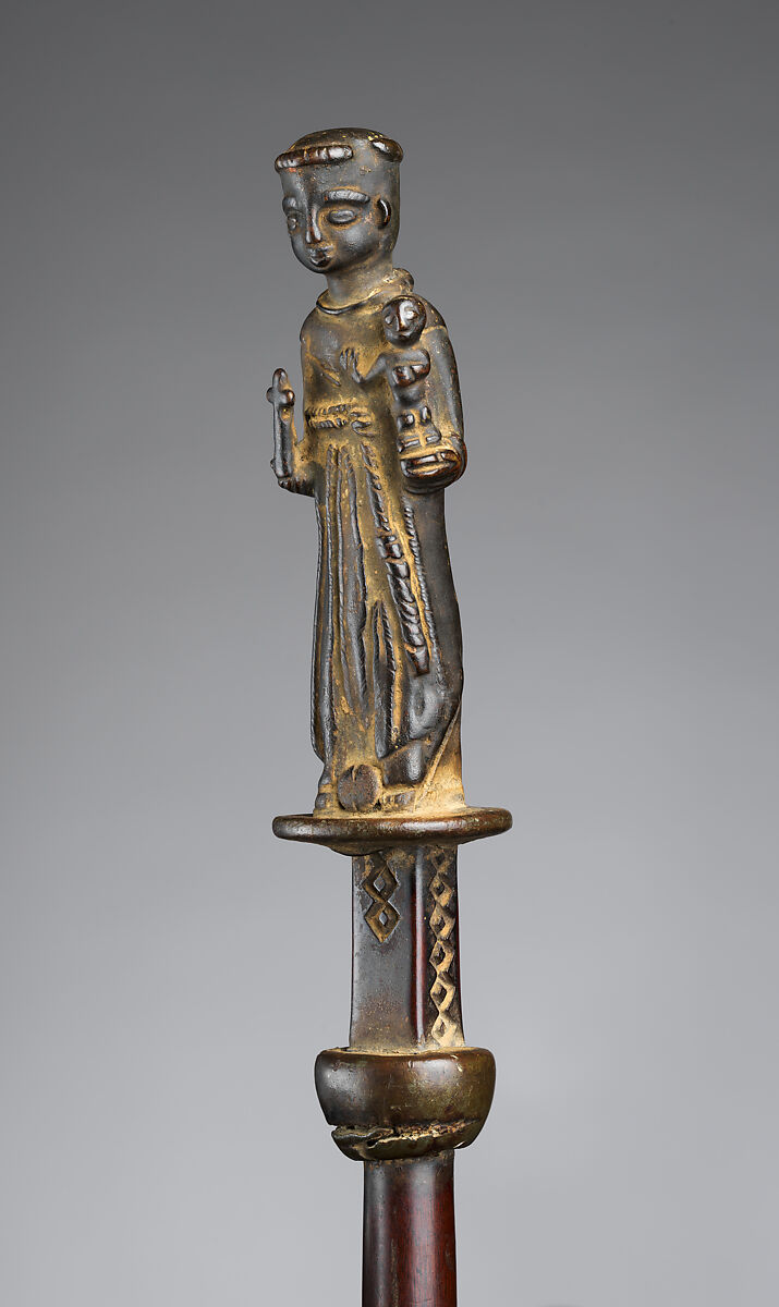 Staff with Saint Anthony of Padua, Kongo artist, Brass, wood, iron, Kongo peoples