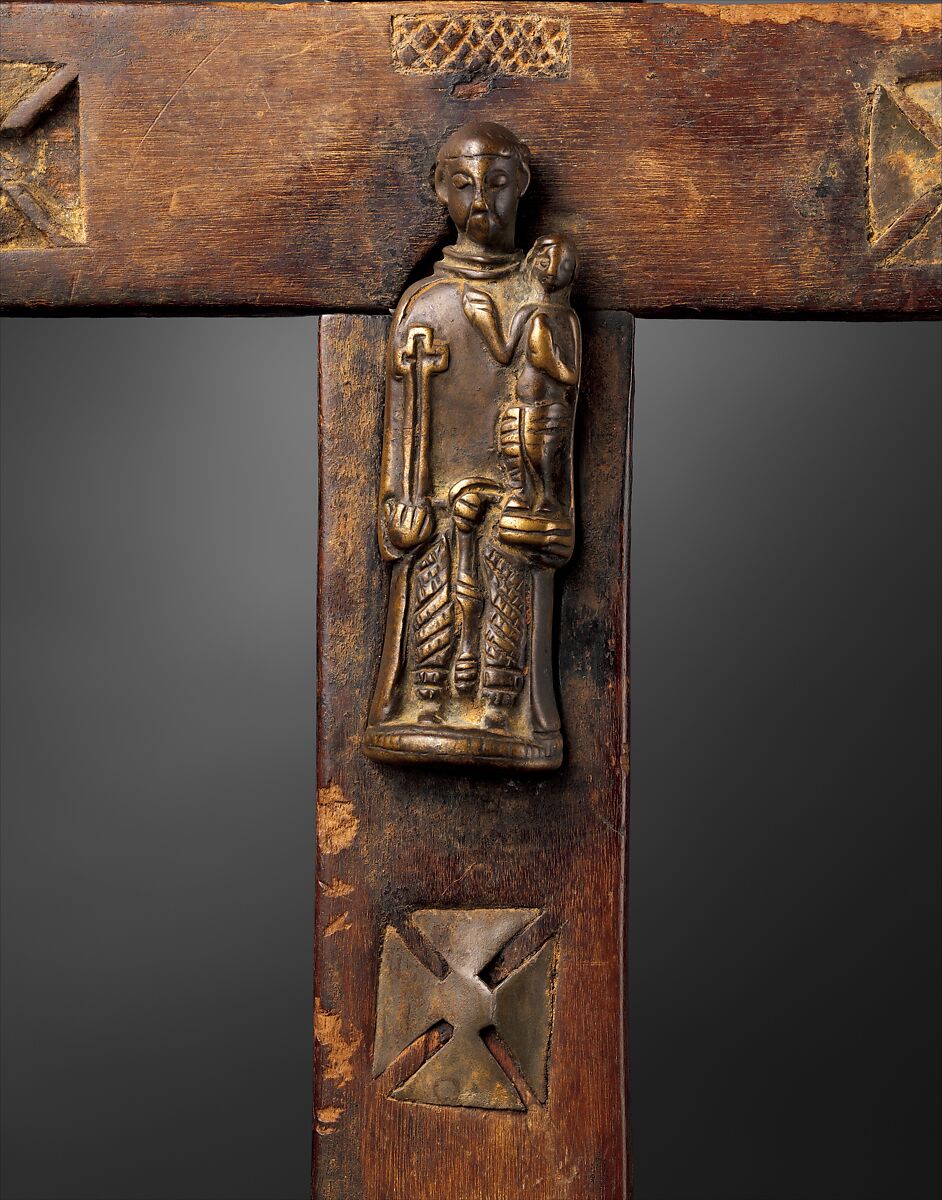 Crucifix with Saint Anthony of Padua, Kongo artist, Brass, wood, lead-tin alloy sheet, plant fiber cord, Kongo