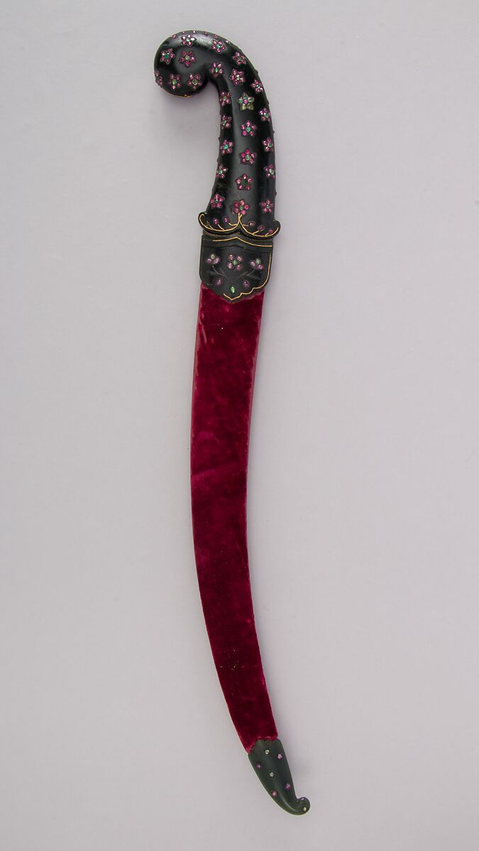 Dagger (Jambiya) with Sheath, Steel, jade, gold, velvet, gemstone, Ottoman