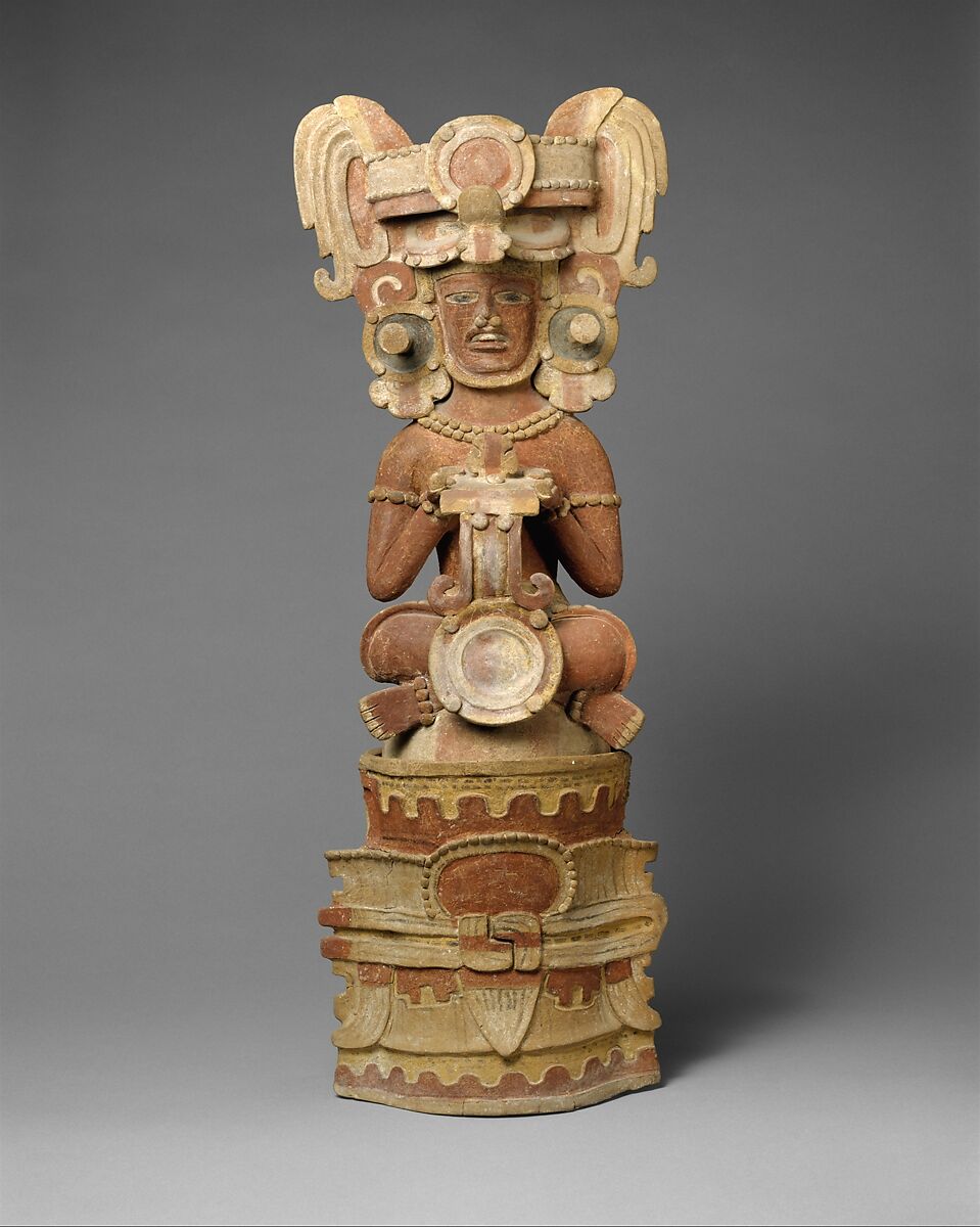 Censer, Seated King, Ceramic, Maya 